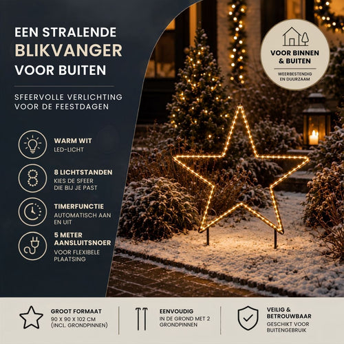 Luca Lighting Garden d'Light Ster Tuinsteker met Warm Witte LED-Verlichting - Kerstversiering met 8 Lichtstanden - Guirlande voor de Tuin -