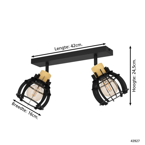 EGLO spot Stillington 1 - e27 - 42 cm - zwart/bruin - hout/staal - vtwonen shop