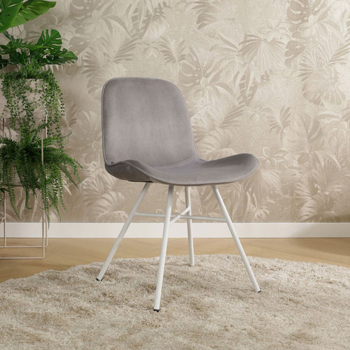 Nolon Noa-Fé Eetkamerstoelen Set van 2 - Velvet Grijs - Witte Poten - vtwonen shop