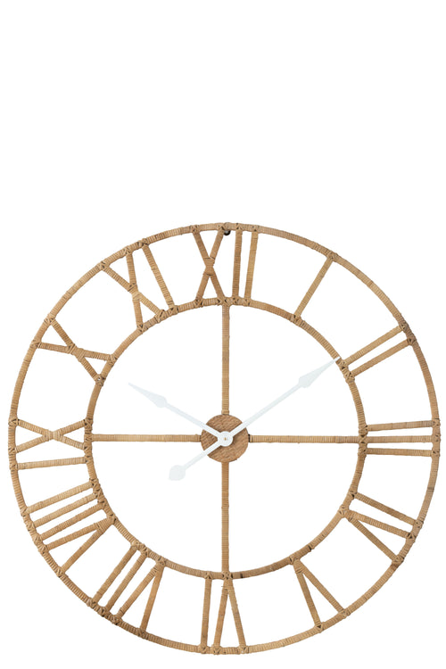 J-Line klok Roman - rotan/metaal - naturel - large - Ø 100 cm - vtwonen shop