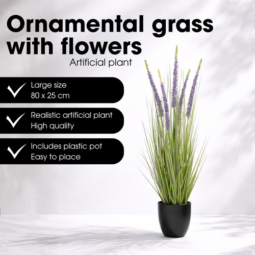 Mica Decorations Eremurus – Kunstgras in Pot – Realistische Nepplant Woondecoratie – Kunstplanten voor Binnen en Buiten – H80 x Ø25 cm – Groen, Paars