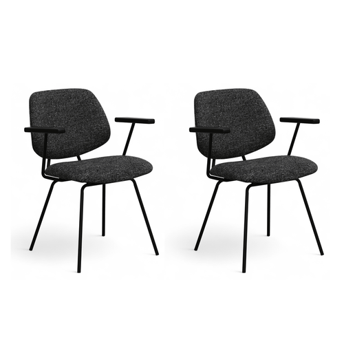 Furnhouse eetkamerstoelen armleuning Sofia - Zwart - Stof (Bouclé) - Set van 2