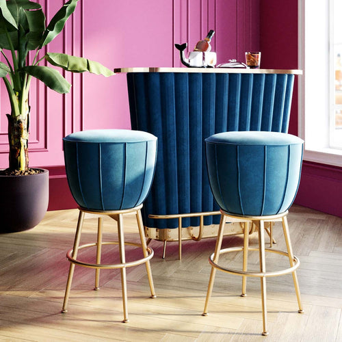Kare Design Barkruk After Work - blauw - fluweel - vtwonen shop