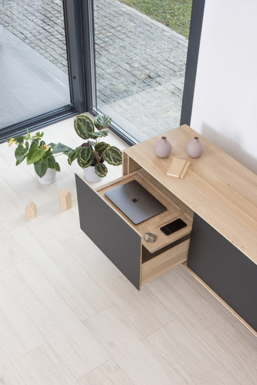 Gazzda Fina Sideboard Houten Dressoir Whitewash / Nero - 180 cm - vtwonen shop