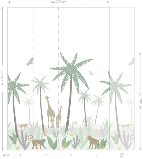 ESTAhome fotobehang jungle dieren groen, grijs en bruin - 200 x 279 cm - 158928 - vtwonen shop