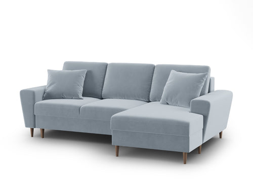 Cosmopolitan Design Converteerbare hoekbank rechts met opbergdoos Kyoto 4-zits, flueel lichtblauw - 145x241x88cm