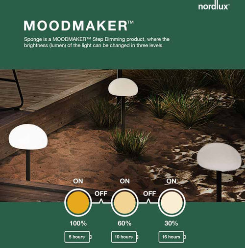 Nordlux Sponge Tafellamp buiten - Ø22,5cm - LED Stepdim - 2700K - IP65 - Wit