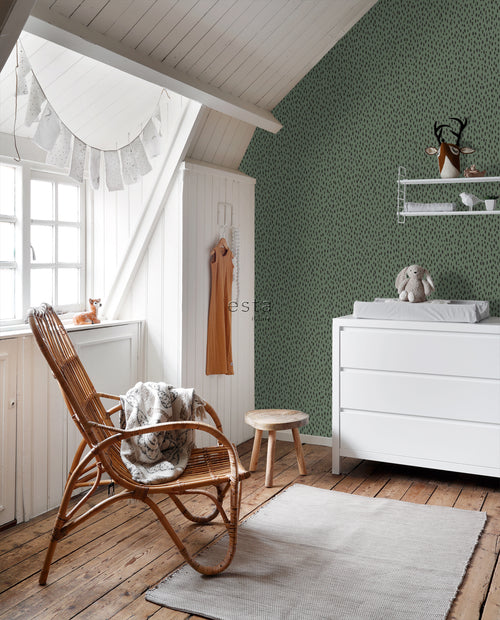 ESTAhome behang stippen vergrijsd groen en zwart - 0,53 x 10,05 m - 139258 - vtwonen shop