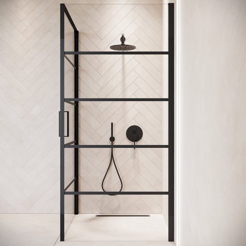 Badplaats Douchecabine Alava 90 x 90 x 190cm – Zwart met strepen – Douchewand met Draaideur