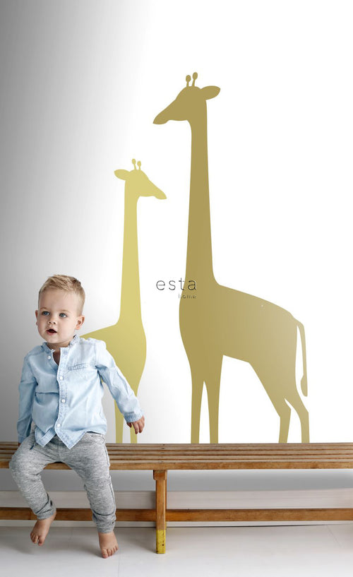 ESTAhome fotobehang giraffen okergeel - 150 x 279 cm - 158925 - vtwonen shop
