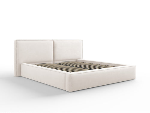 Cosmopolitan Design Opbergbed met dubbel hoofdbord Arendal 180x200cm, structurele stof, lichtbeige - 228x234x97.5cm