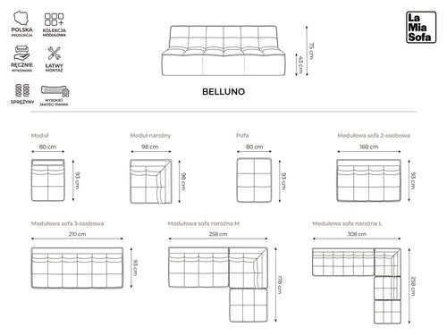 LaMiaSofa Modulaire hoekbank rechts Belluno - velours - lichtbeige - 258x178x75