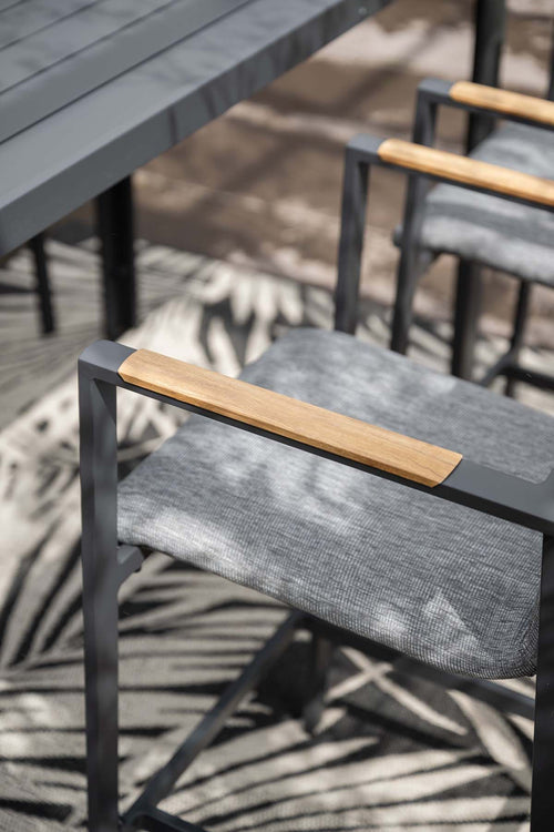 Ottawa barset - carbon black - grijs Texfiber - light teak look - vtwonen shop