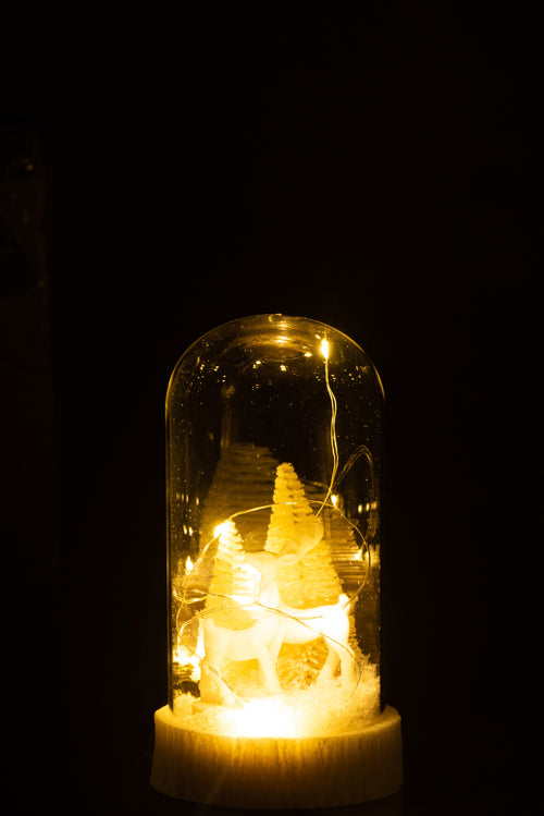 J-Line decoratie Stolp Hoog Herten - glas/polyresin - wit - small - LED  lichtjes - vtwonen shop