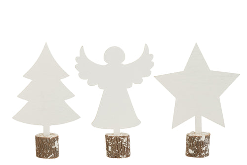 J-Line kerstfiguur Kerstmis Beeldjes Multiplex - hout - wit - 3 stuks