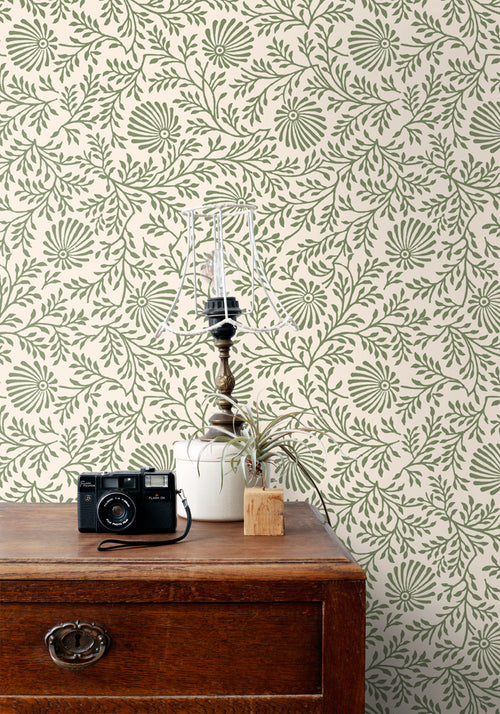 ESTAhome behang vintage bloemen groen - 50 x 900 cm - 131512 - vtwonen shop