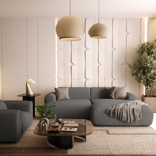 Sia Home - Rechte hoekbanken MYRA - Bouclette stof - Grafiet grijs - 266cm - vtwonen shop