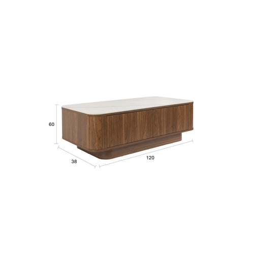 Housecraft Living Almira Salontafel 120x60 cm Hout/ Marmerlook Walnootkleur - Bruin