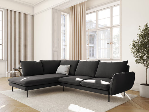 Cosmopolitan Design linker hoekbank Vienna 6-zits, flueel, donkergrijs - 185x275x95cm