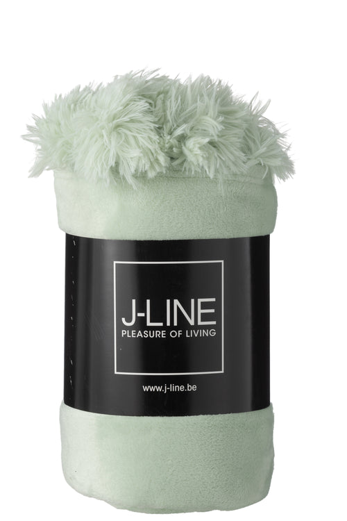 J-Line plaid Pompom - polyester - lichtgroen - 170 x 130 cm