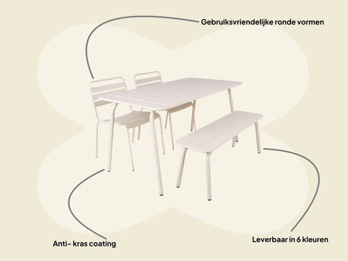 MaximaVida metalen tuinset Max 150 cm ivoor - 4-delig bank zonder rugleuning