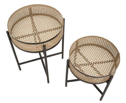 Mauro Ferretti bijzettafel - set van 2 - Ø 40x50-35x40 cm - bruin/zwart
