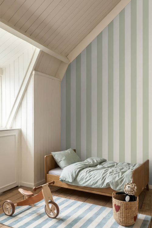 Sanders & Sanders behang strepen groen en beige - 53 cm x 10.05 m - 640689