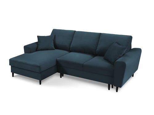Cosmopolitan Design Uitklapbare hoekbank links met opbergdoos Kyoto 4-zits, ribfluwelen, donkerblauw - 145x241x88cm