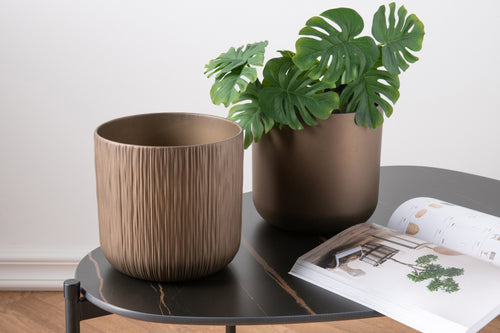 J-Line bloempot Gen - keramiek - goud/koper - small - 2 st. - Ø 13.5 cm