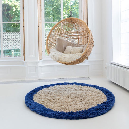 Interieur05 vloerkleed Pilo - hoogpolig - beige/blauw - Ø160 cm