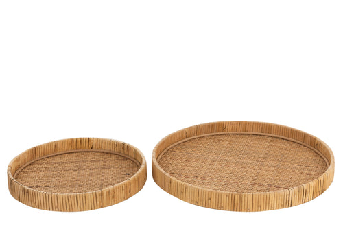 J-Line plateau Rond Rottan - dienblad - jute - naturel - 2 stuks - vtwonen shop