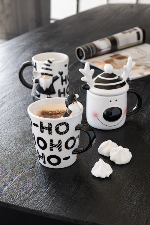 J-Line mok Kerstman Dolomiet - keramiek - wit/zwart - vtwonen shop