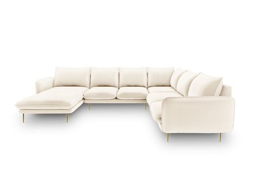Cosmopolitan Design Panoramische hoekbank rechts Vienna 7-zits, flueel, lichtbeige - 235x330x95cm