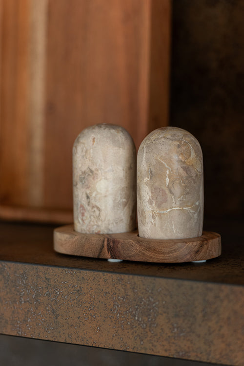 J-Line peper- & zoutstellen Marmer - steen - naturel/beige