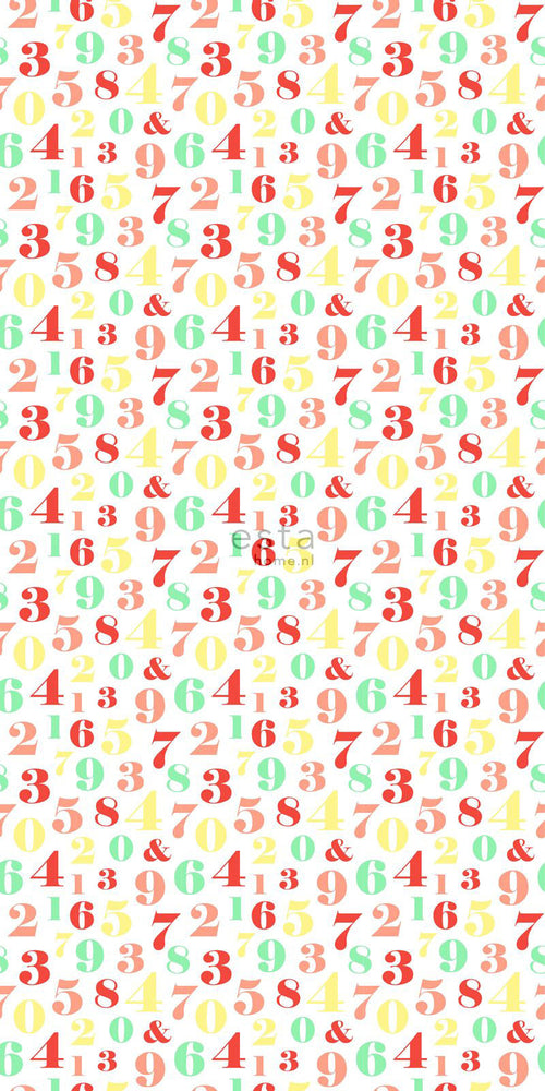 ESTAhome XXL behang cijfers rood, geel, groen en roze - 50 x 900 cm - 158714 - vtwonen shop