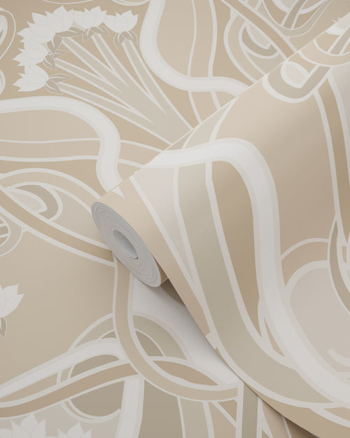 ESTAhome behang vintage bloemen in art nouveau stijl zand beige - 50 x 900 cm - 139896