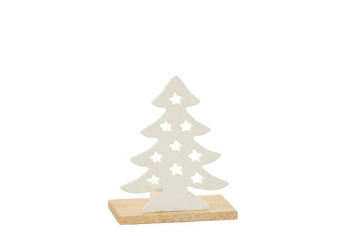 J-Line theelichthouder Kerstboom - aluminium/hout - wit - small - 2 stuks - vtwonen shop