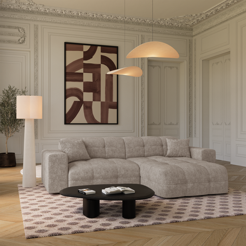 Premium Interiors - Rechthoekige hoekbank COCOON - gewaafd fluweel mol 230cm