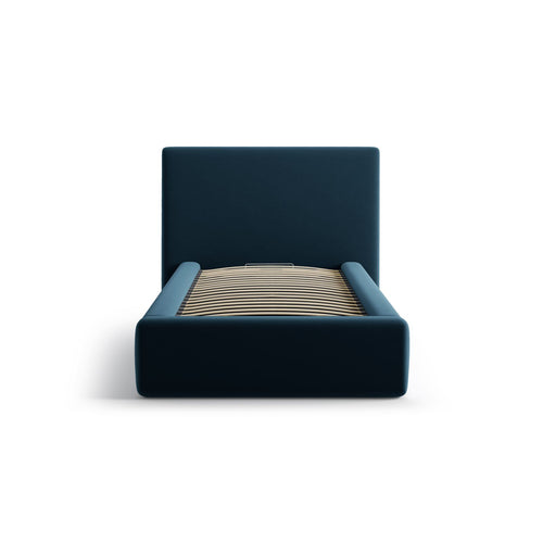 Cosmopolitan Design - Opbergbed met hoofdeinde Asti 90x200cm flueel marineblauw - 220x130x95cm
