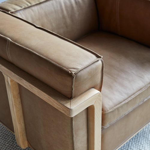 Tikamoon Fauteuil van massief eikenhout en Cheyenne leer - Bruin