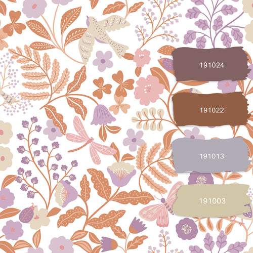 ESTAhome behang bloemen en vogels lila paars en terracotta - 53 cm x 10.05 m - 131392 - vtwonen shop