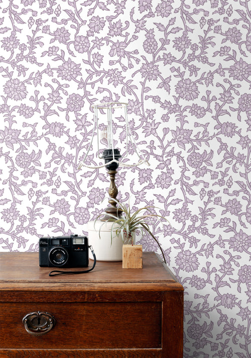 ESTAhome behang vintage bloemen lila paars - 50 x 900 cm - 131521 - vtwonen shop