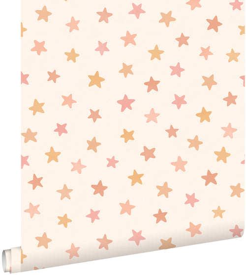 ESTAhome behang sterretjes wit, roze en oranje - 50 x 900 cm - 131708