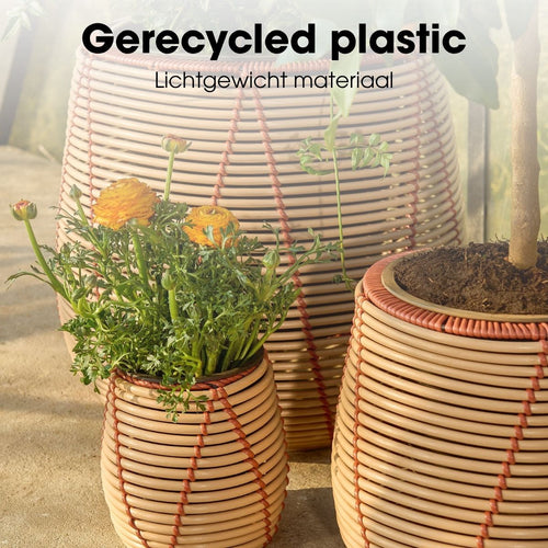 Mica Decorations Cancun Bloempot – Set van 3 – Plantenpot voor Bloemen en Kamerplanten – Bloempotten voor Buiten – Gerecycled Plastic – Beige