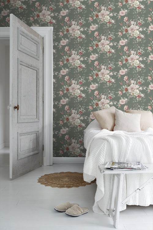 Borastapeter behang bloemstilleven vergrijsd groen - 53 cm x 10.05 m - 660260 - vtwonen shop