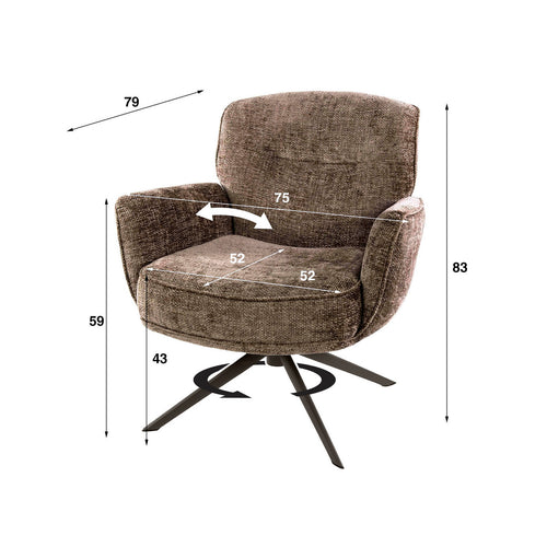 Giga Meubel Fauteuil Forza Hoven Champagne/Bruin – Draaibaar – Polyester – 75x79x83 cm