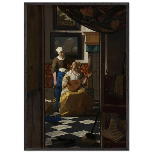 Artfulprints Poster met Lijst Johannes Vermeer - De liefdesbrief   - 70x100 cm - Bruin