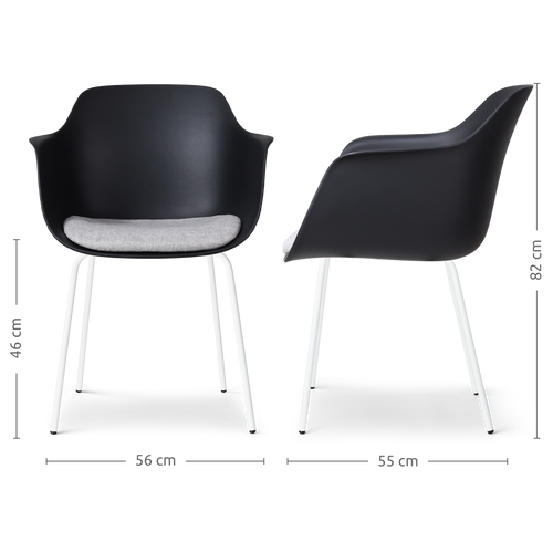 Nolon Nora-Liz Eetkamerstoel Zwart - Lichtgrijs Kussen - Witte Poten - vtwonen shop