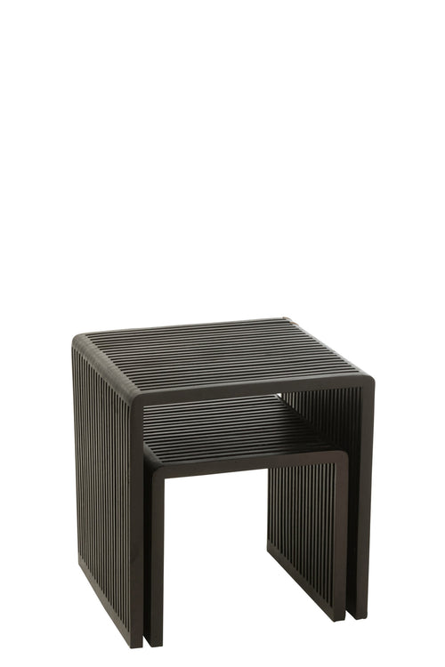 J-Line bijzettafel Kubus - hout - zwart - set van 2