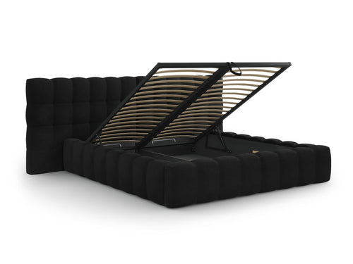 Cosmopolitan Design Opbergbed met dubbel hoofdbord Bali 140x200cm, flueel, zwart - 230x200x100cm